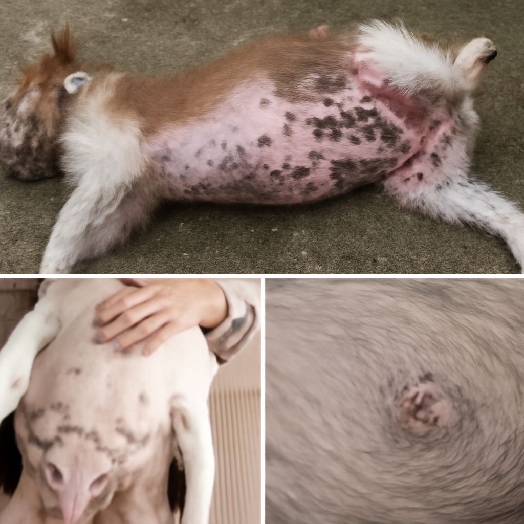 Black spots on dog belly and dog skin darkening belly