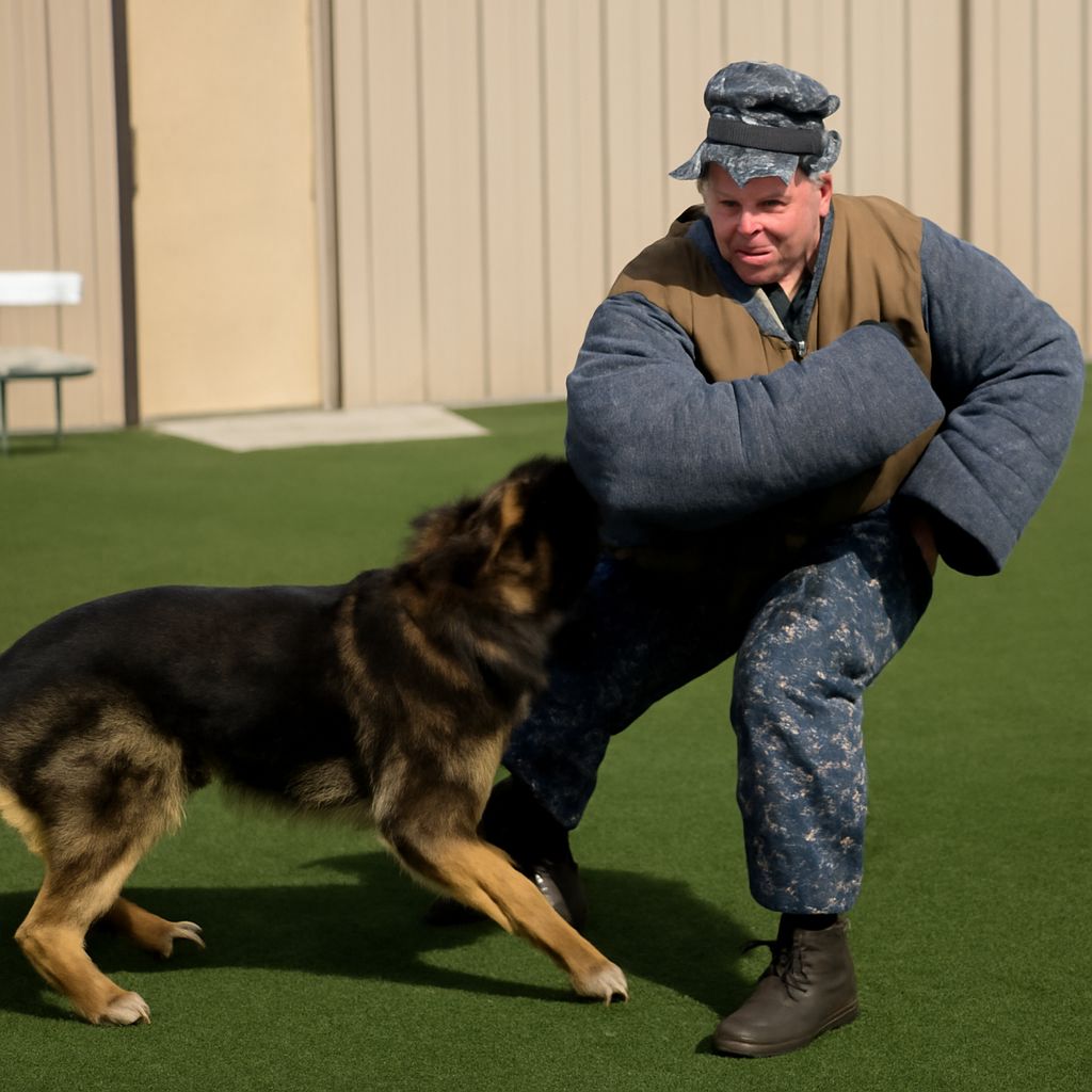 A dog playing soccer and learning how to train as a guard or attack dog